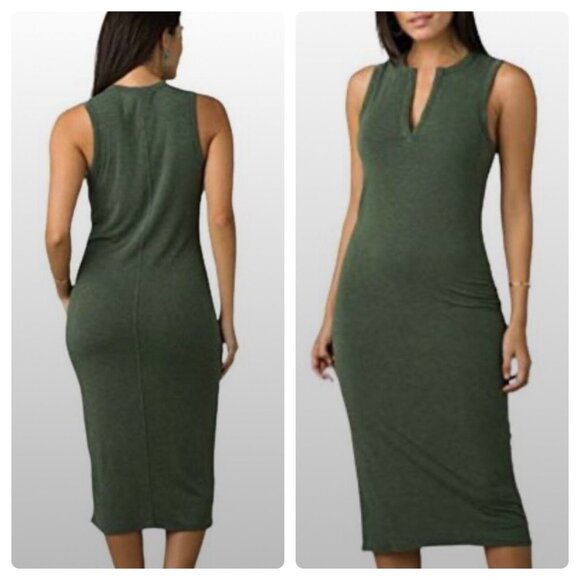 Prana Dresses & Skirts - Prana Foundation Midi Green Split Neck Tank Dress in Canopy Heather Womens sz M